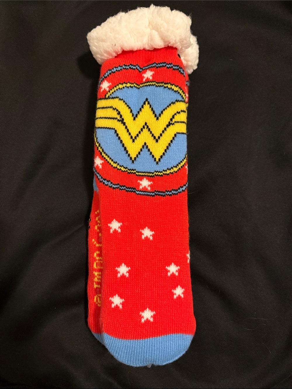 Wonder Woman Inspired Red Sherpa-Lined Cozy Socks with rubber grips for traction